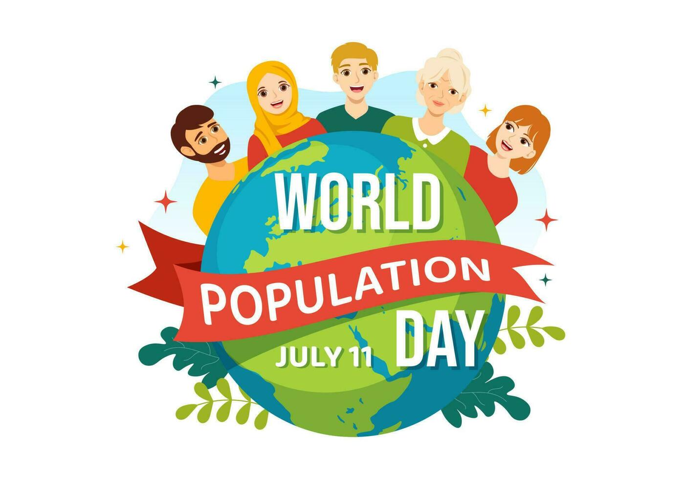 World Population Day Vector Illustration on 11th July To Raise Awareness Of Global Populations Problems in Flat Cartoon Hand Drawn Templates