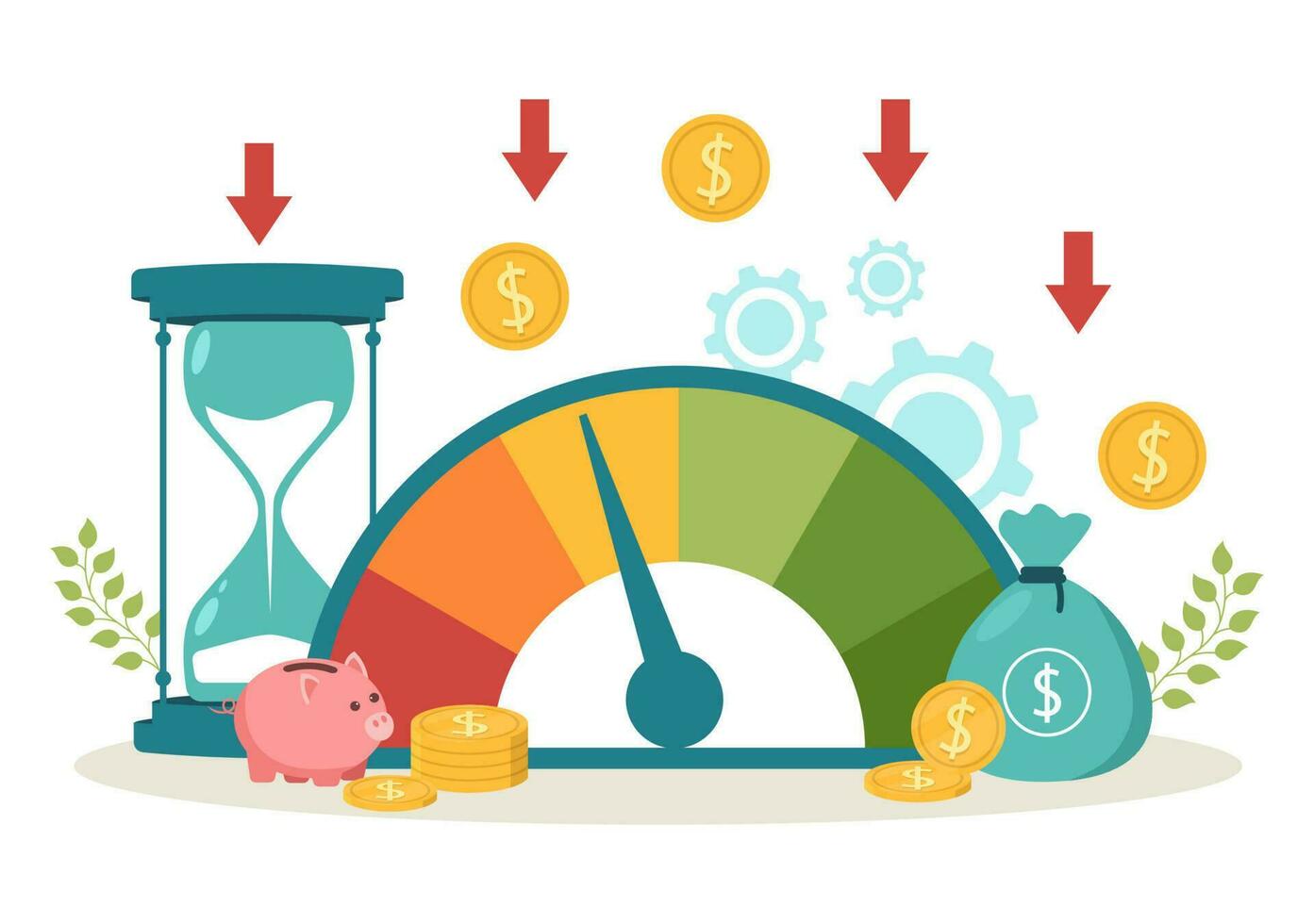 Cost Reduction Vector Illustration with Decrease, Price Minimising or Falling Rate of Profit in Business Flat Cartoon Hand Drawn Templates