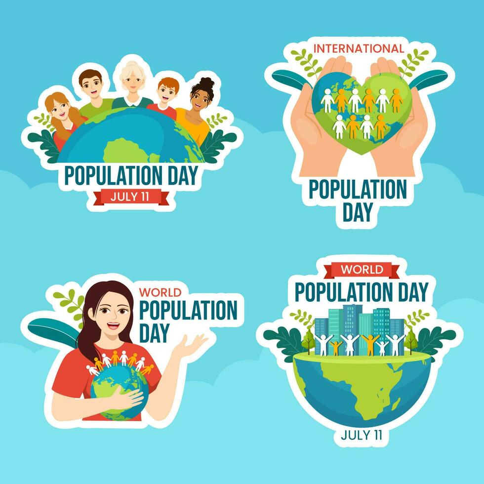 World Population Day Label Flat Cartoon Hand Drawn Templates Background Illustration vector