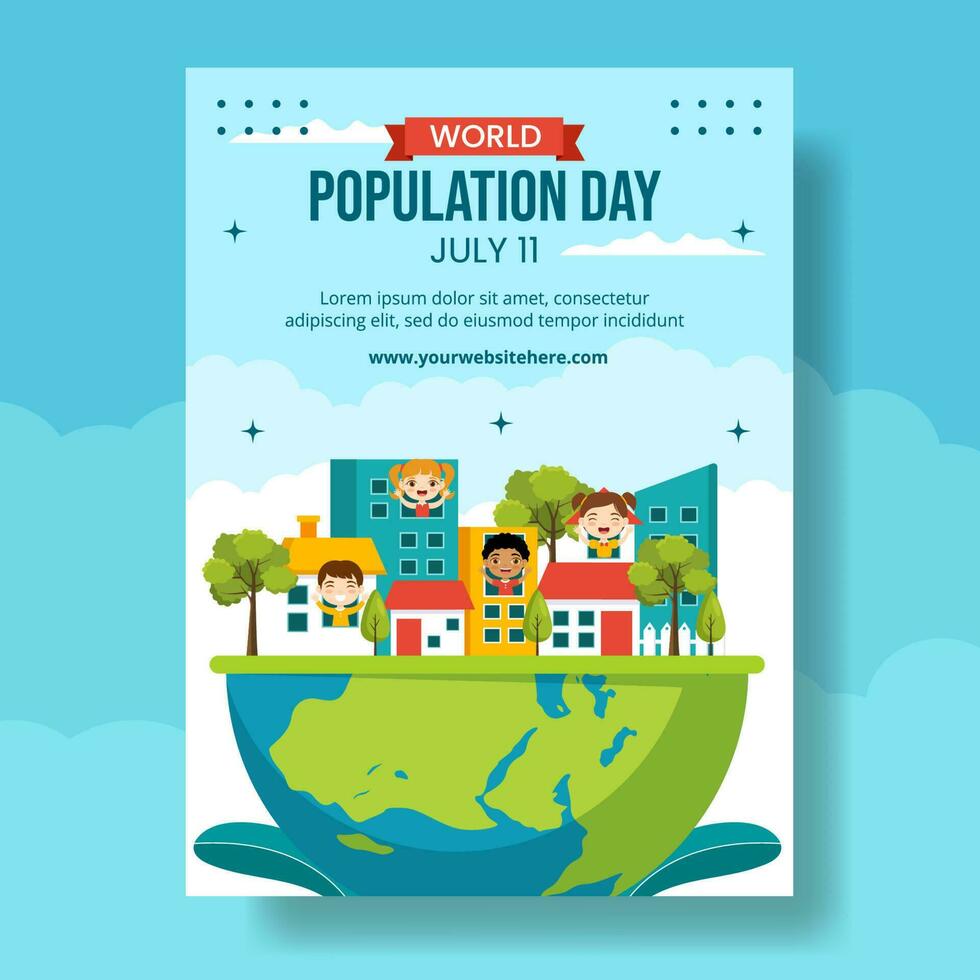 mundo población día vertical póster plano dibujos animados mano dibujado plantillas antecedentes ilustración vector