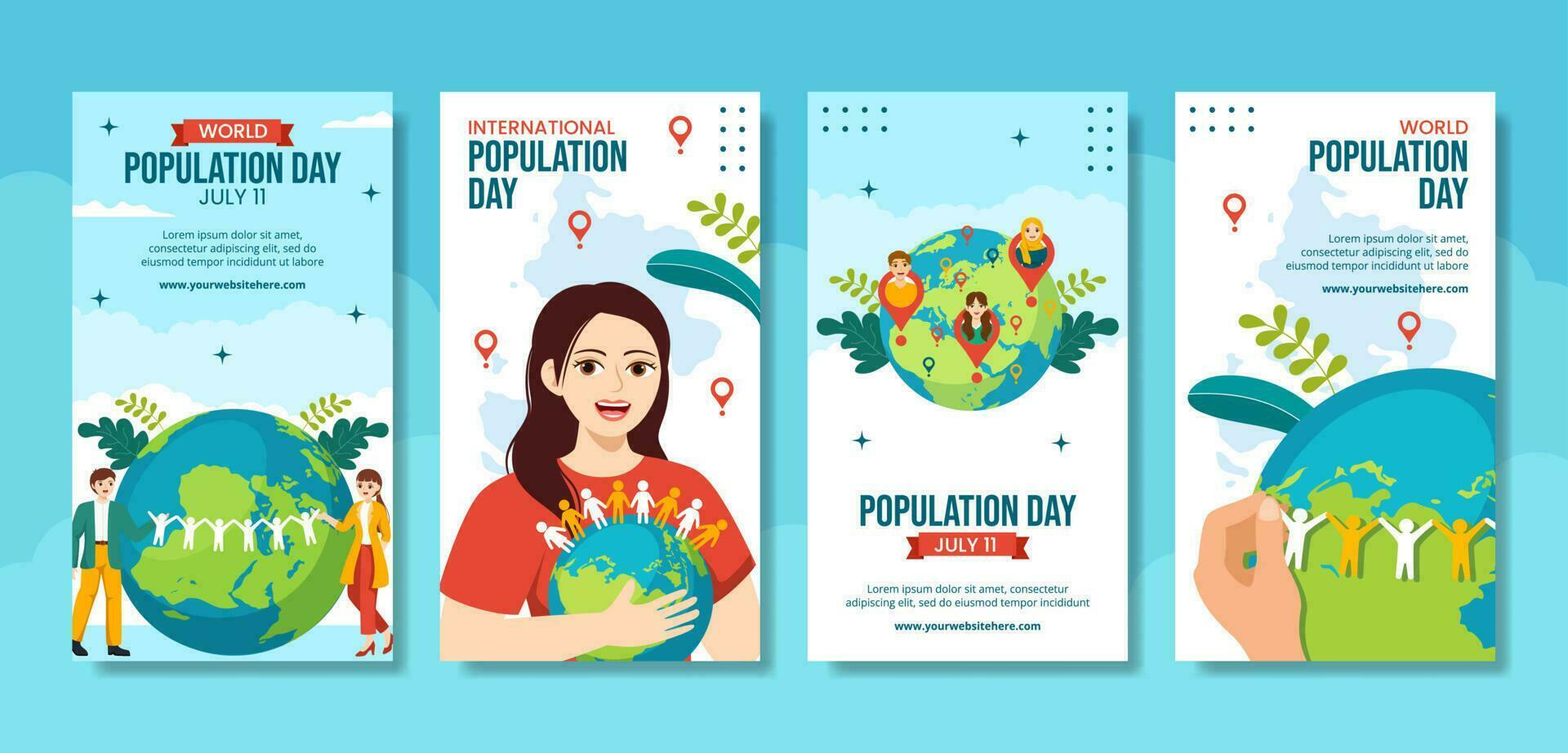 World Population Day Social Media Stories Flat Cartoon Hand Drawn Templates Background Illustration vector
