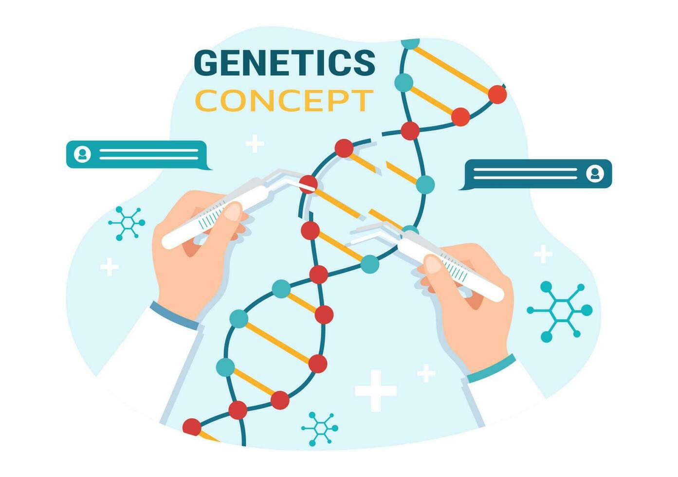 genético Ciencias concepto vector ilustración con adn molécula estructura y Ciencias tecnología en cuidado de la salud plano dibujos animados mano dibujado plantillas