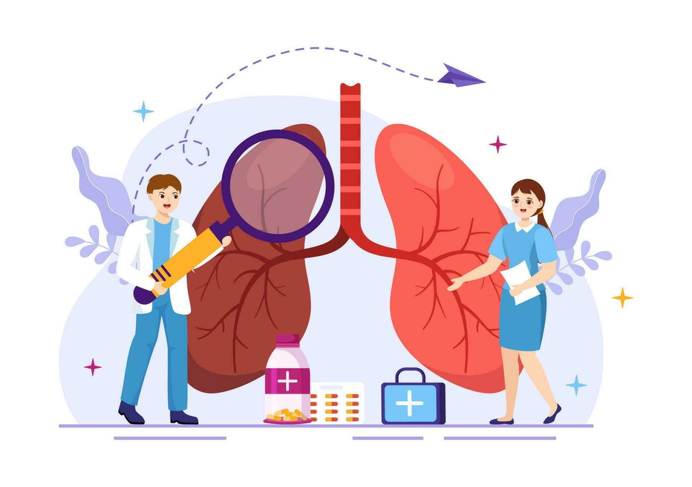 Asthma Disease Vector Illustration with Human Lungs and Inhalers for Breathing in Healthcare Flat Cartoon Hand Drawn Landing Page Templates