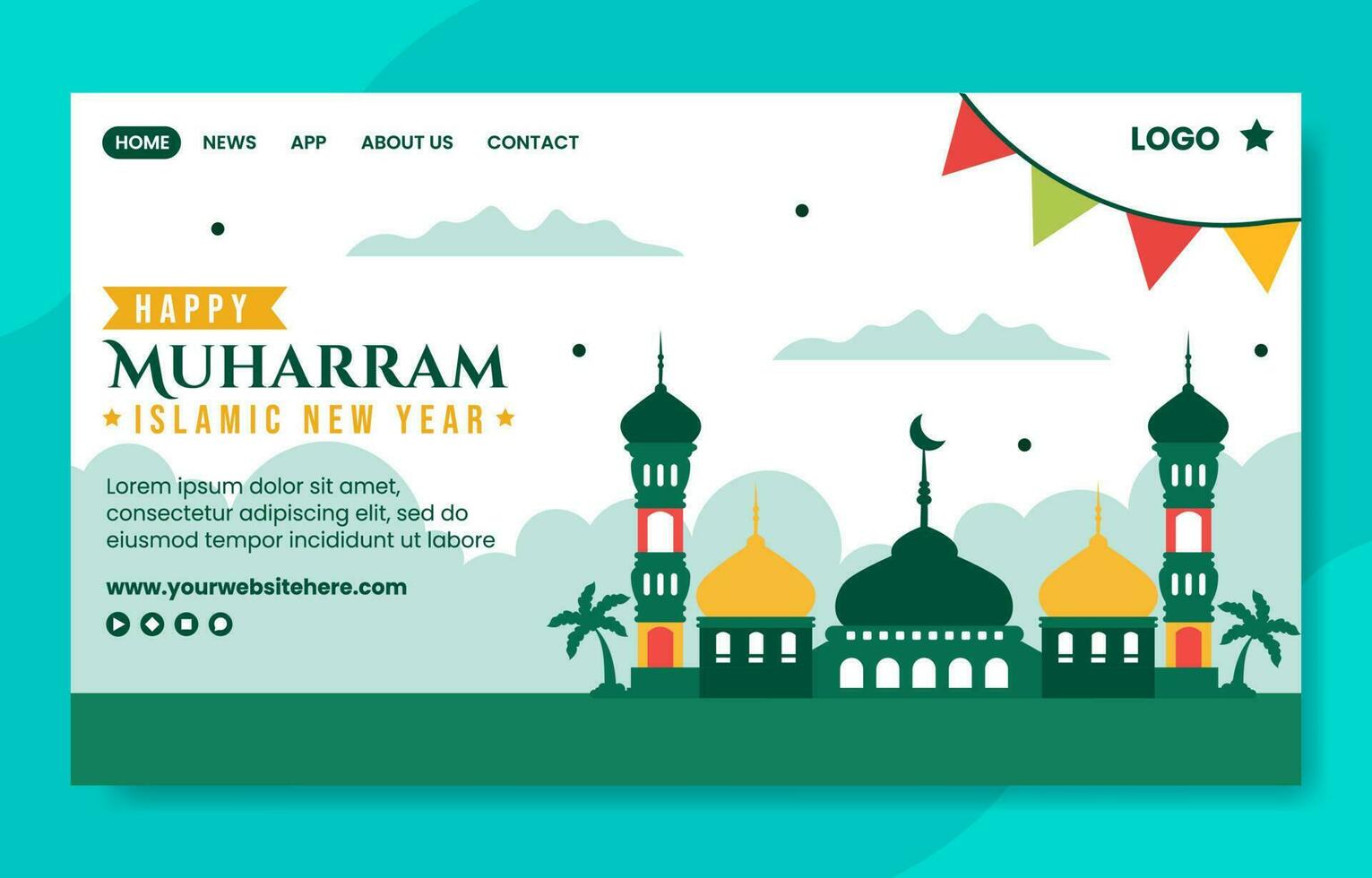 Happy Muharram Islamic New Year Social Media Landing Page Flat Cartoon Hand Drawn Template Illustration vector