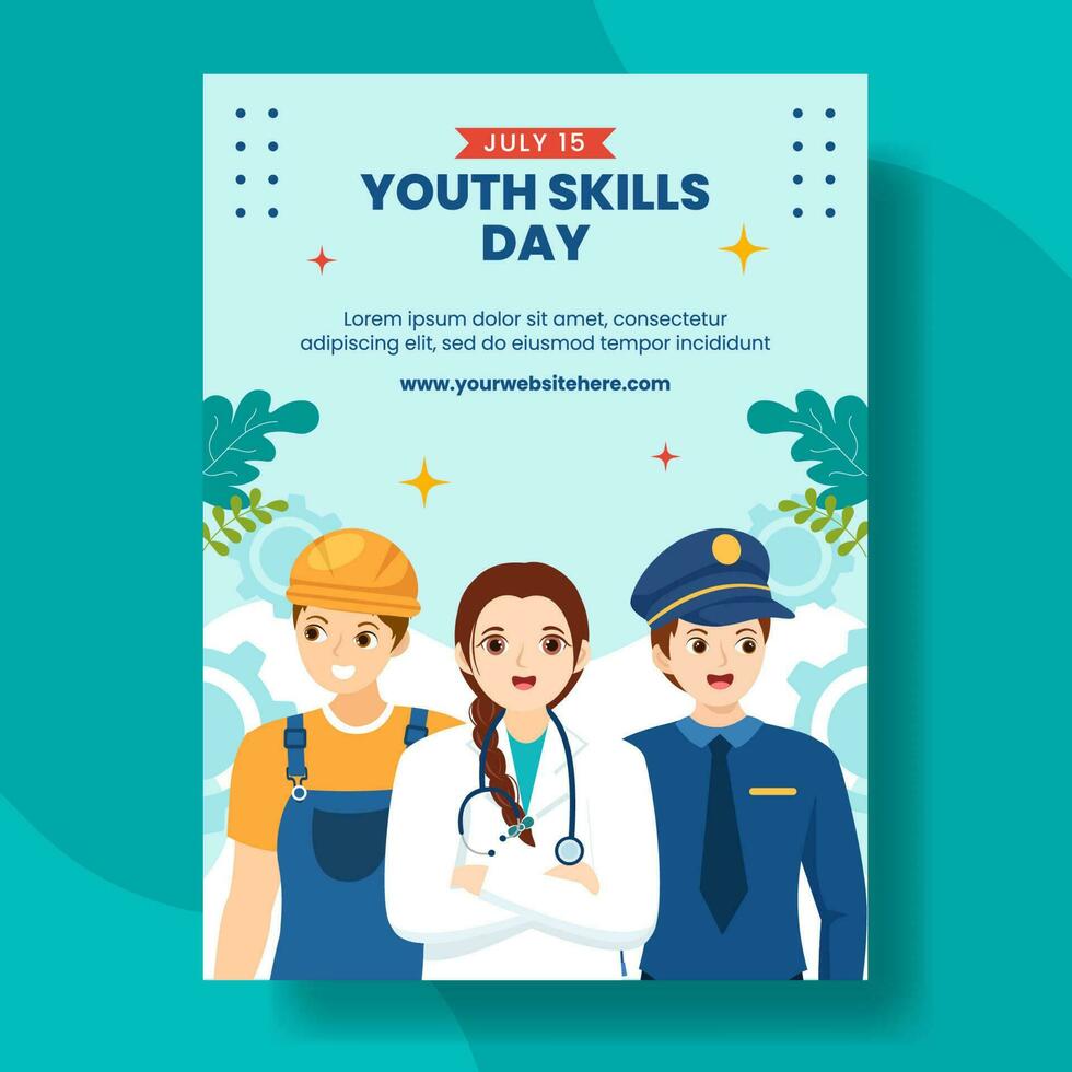 World Youth Skills Day Vertical Poster Illustration Flat Cartoon Hand Drawn Templates Background vector