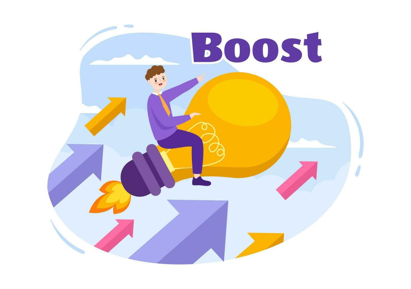 Business Boost Vector Illustration with Digital Marketing Rocket Company Career Success in Development and Profit Increase in Hand Drawn Template