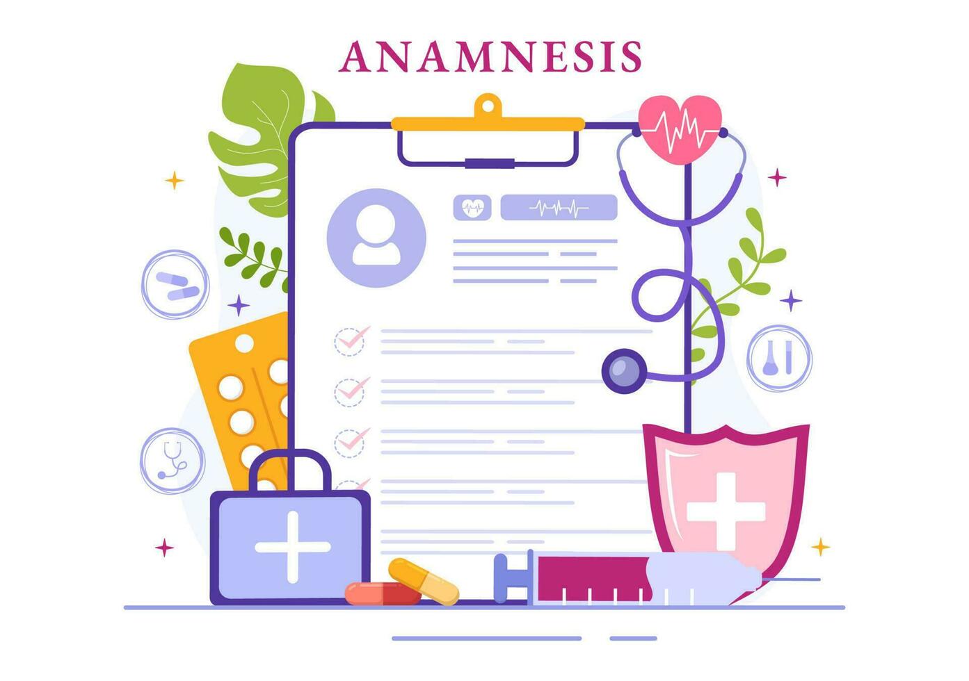 anamnesia sistema vector ilustración para información acerca de el enfermedad y cuidado de la salud base de datos en plano dibujos animados mano dibujado aterrizaje página plantillas