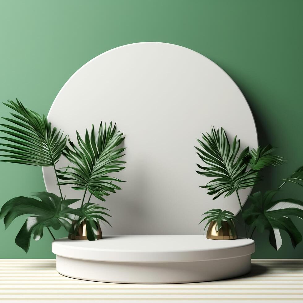 Design scene with trees and podium, photo
