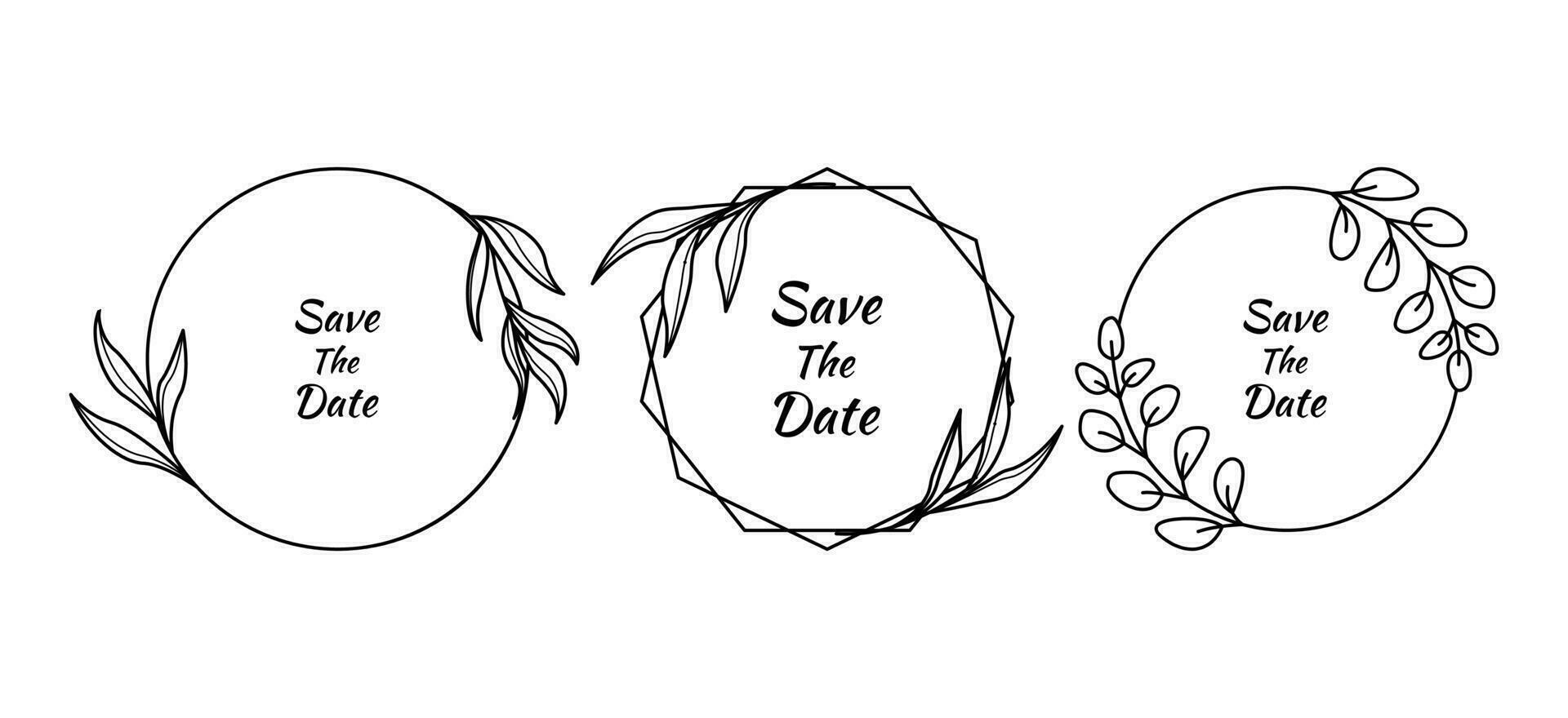 Save the date, floral leaves wedding invitation frame vector