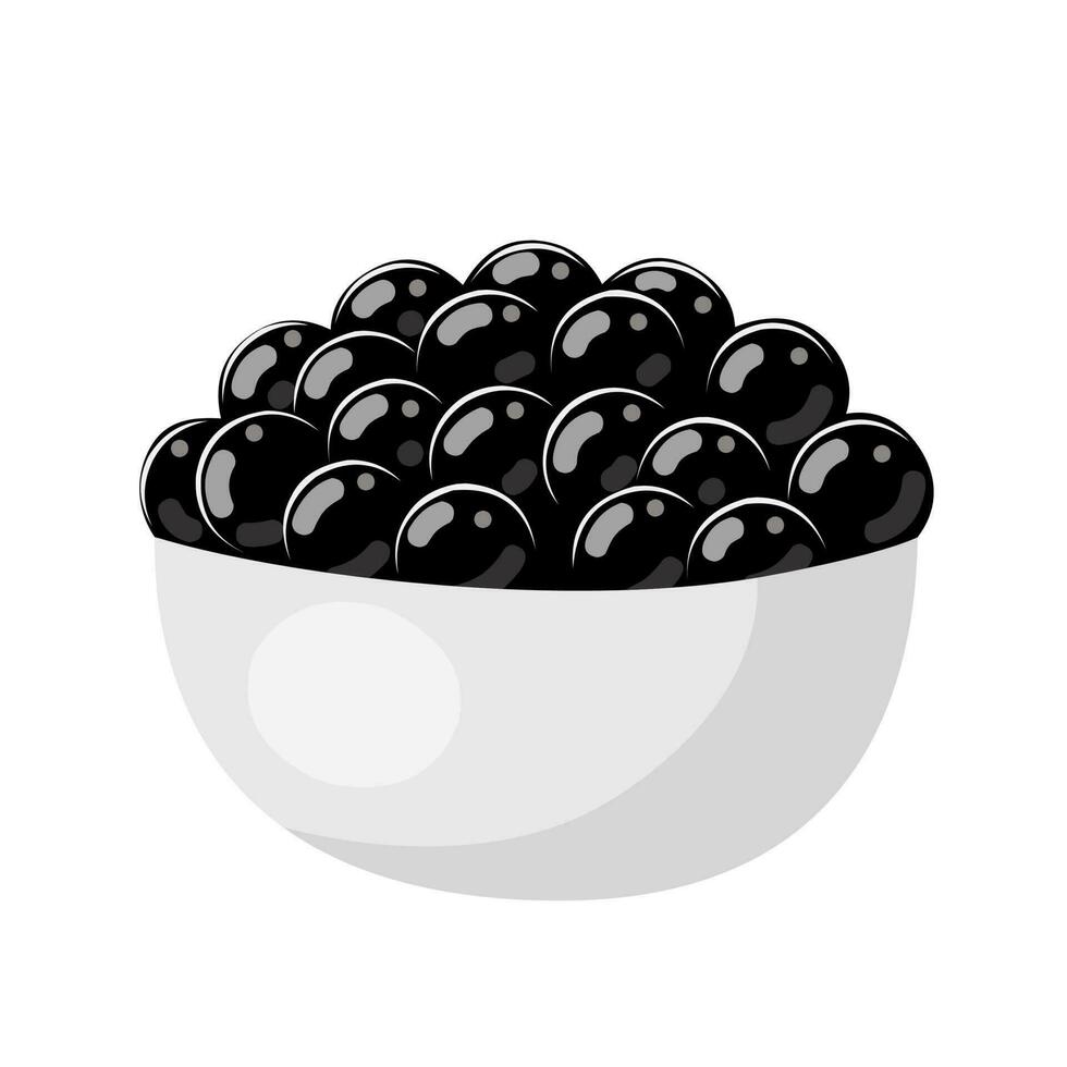 Vector illustration, Black tapioca pearls in a bowl, for bubble milk tea drink, isolated on white background.