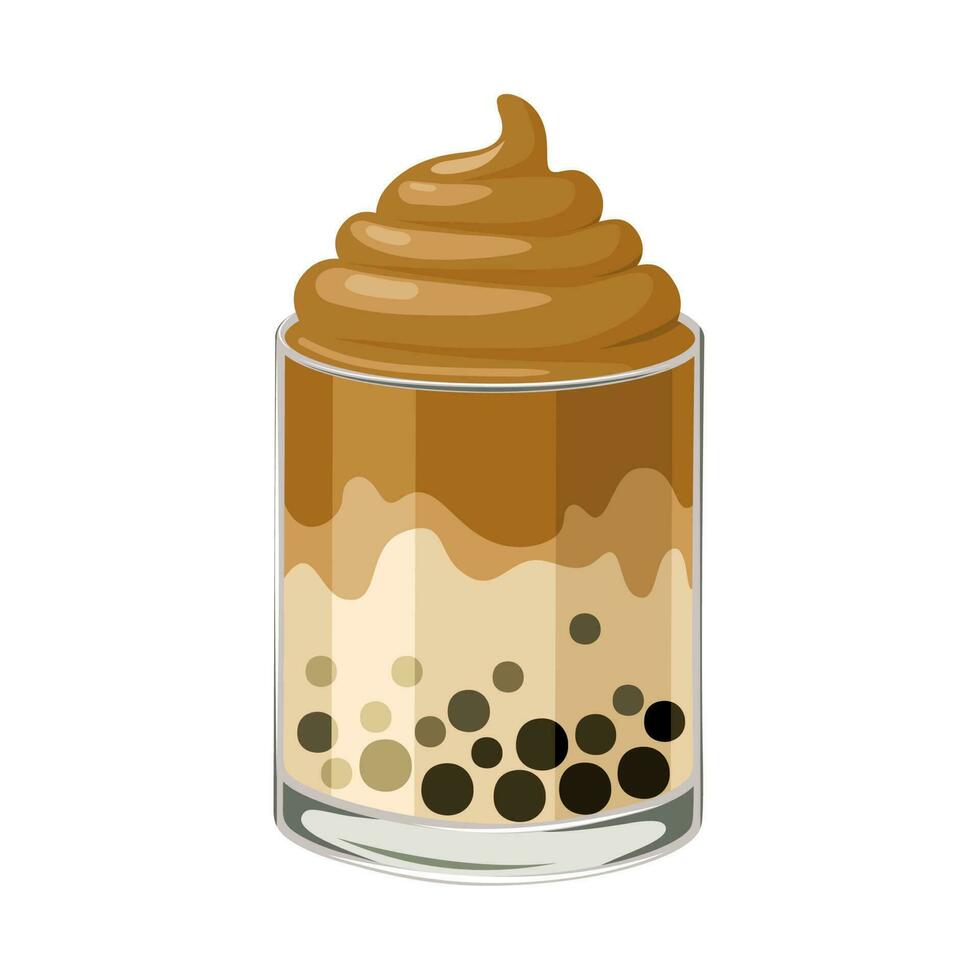 Vector illustration, dalgona coffee with boba, isolated on white background.