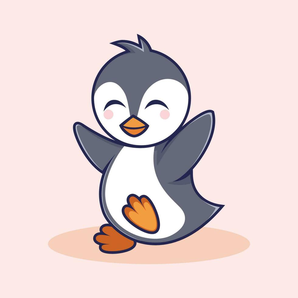 Cartoon illustration of a cute penguin with a pink background vector