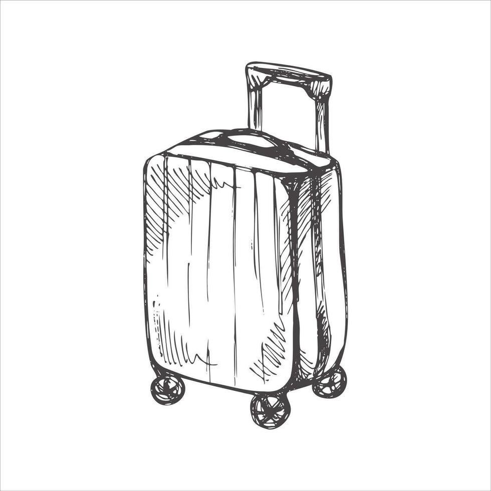 Hand drawn  sketch of suitcase. Vintage vector illustration isolated on white background. Doodle drawing.