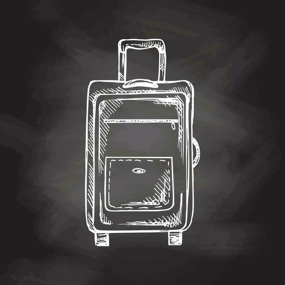 Hand drawn  sketch of suitcase. Vintage vector illustration isolated on chalkboard background. Doodle drawing.