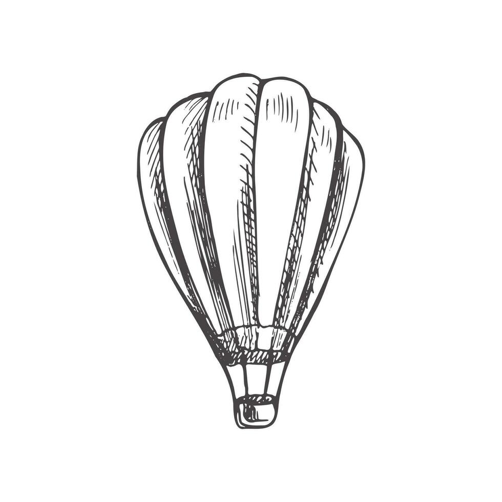 Hand drawn  sketch of hot air balloon. Vintage vector illustration isolated on white background. Doodle drawing.