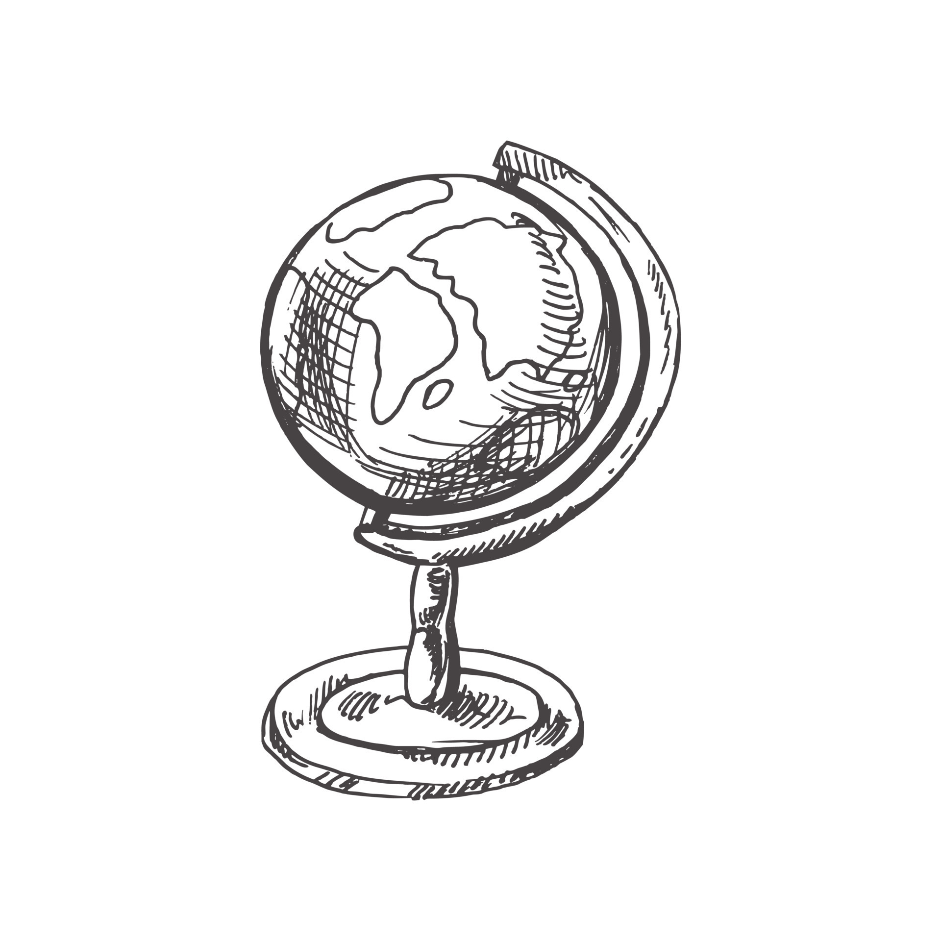 Hand drawn sketch of vintage globe. Vintage vector illustration