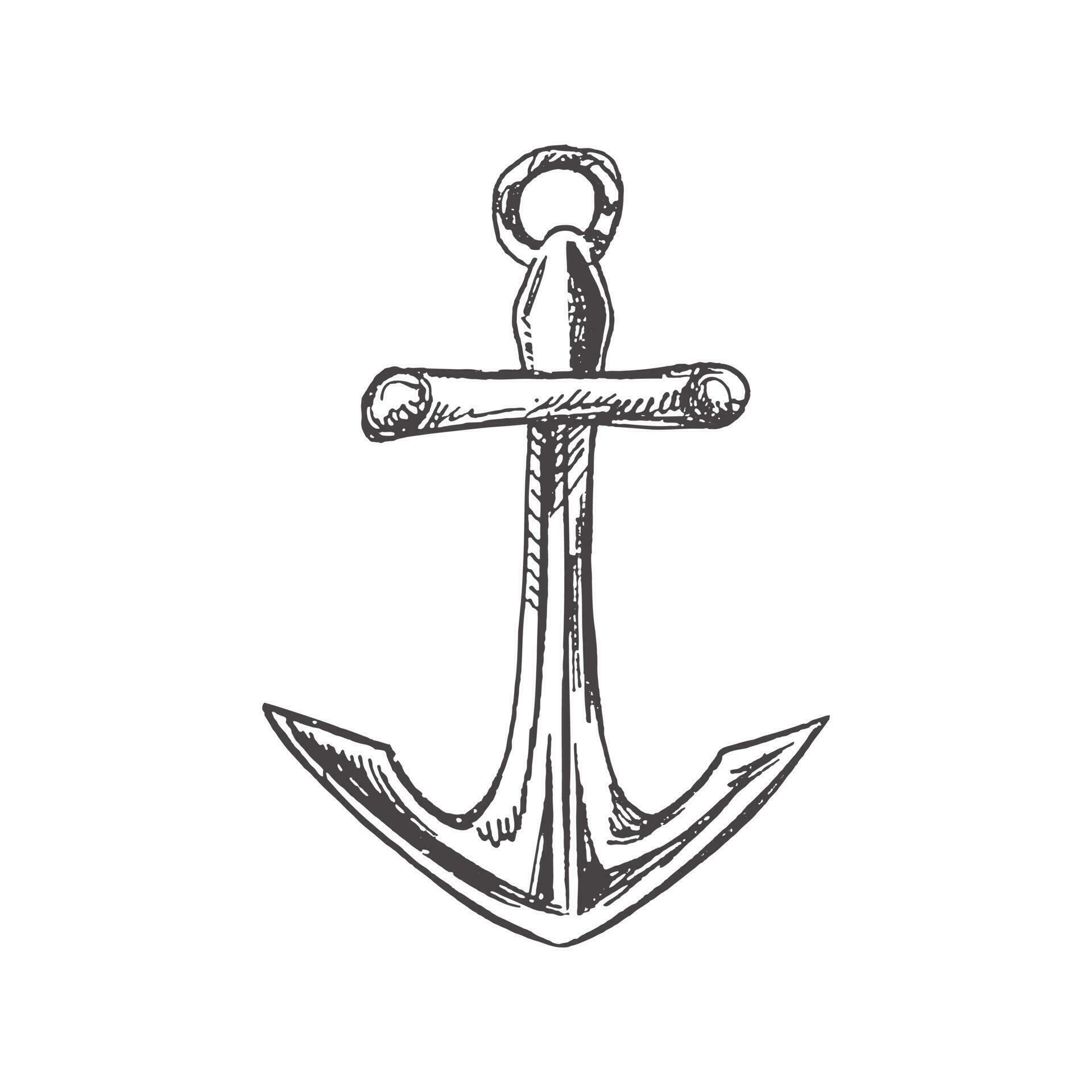 Hand drawn sketch of ship's anchor. Vintage vector illustration ...