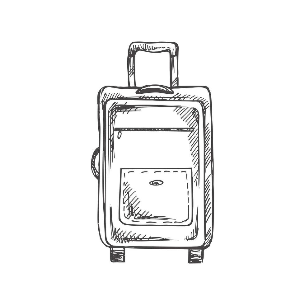 Hand drawn  sketch of suitcase. Vintage vector illustration isolated on white background. Doodle drawing.