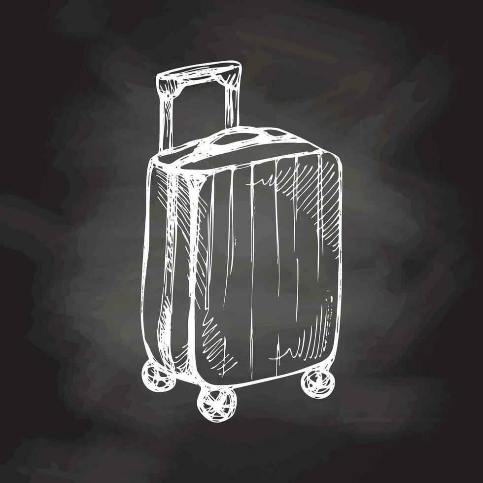 Hand drawn  sketch of suitcase. Vintage vector illustration isolated on chalkboard  background. Doodle drawing.