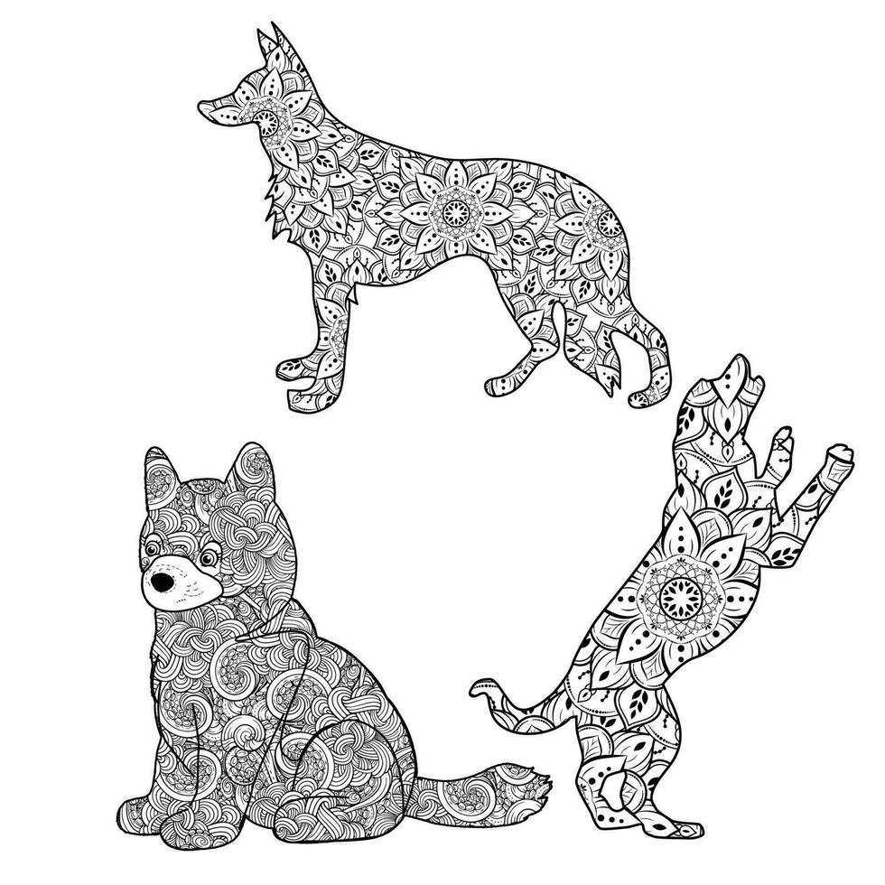 cute dog mandala coloring vector illustration design.
