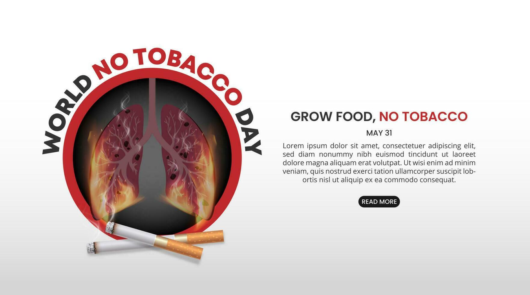 World no tobacco day background with a picture of a burned lung and cigarettes vector