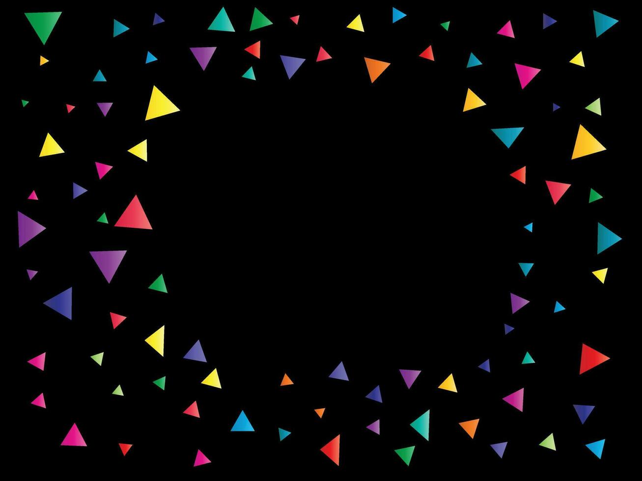 Frame of confetti triangles on black background vector