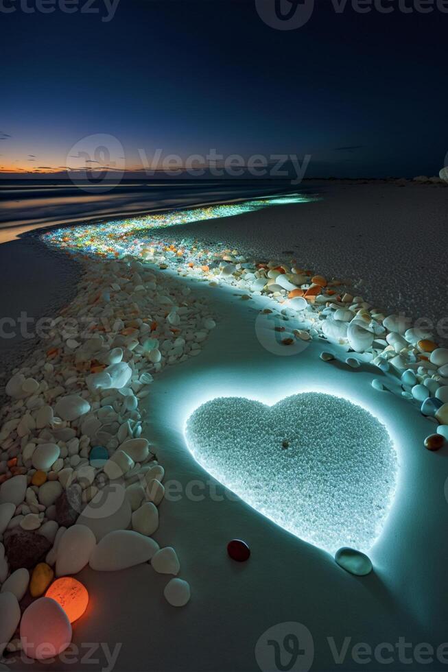 allí es un corazón hecho fuera de rocas en el playa. generativo ai. foto