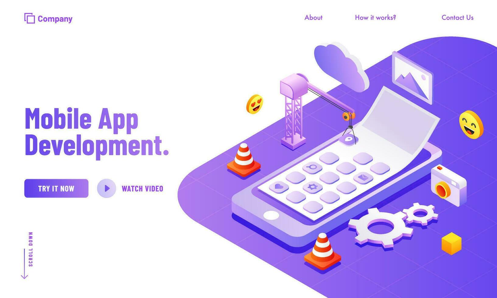 Social media Analytics tools management for Mobile App Development website poster or landing page design. vector