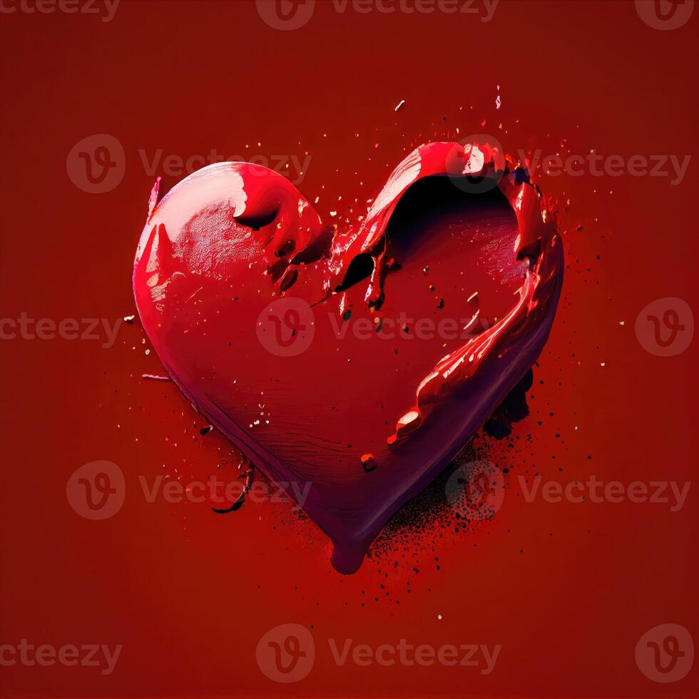 Red heart shape on red background. Valentines day and romance concept. Digital art illustration theme. photo