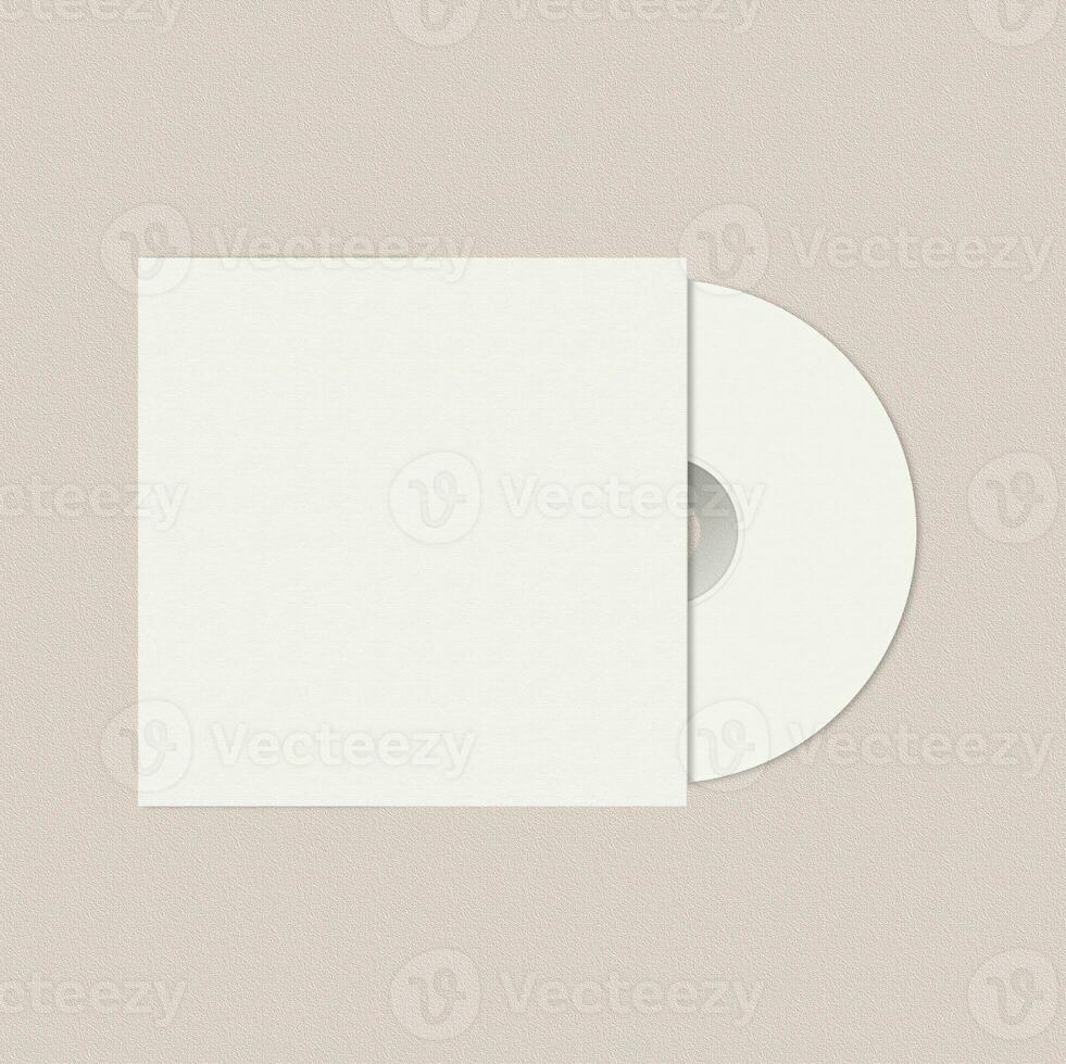 Realistic white CD and cover mockup flatlay. Simple CD mock up with paper cover top view on an elegant light background. Blank CD mockup. Music product concept photo