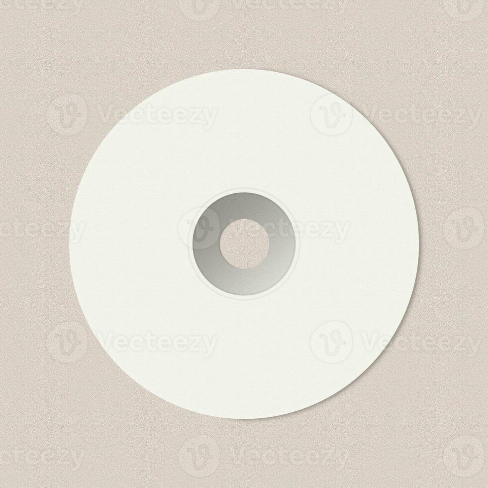 Realistic white CD mockup flatlay. Simple CD disk mock up top view on an elegant light background. Blank CD label mockup. Music product concept photo