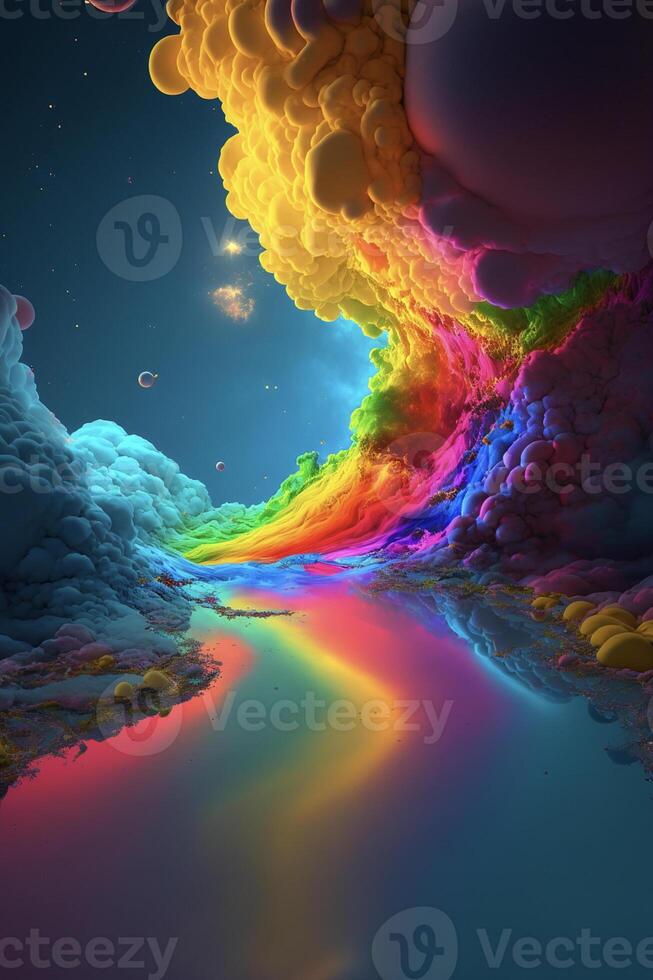 painting of a rainbow colored stream of water. . photo