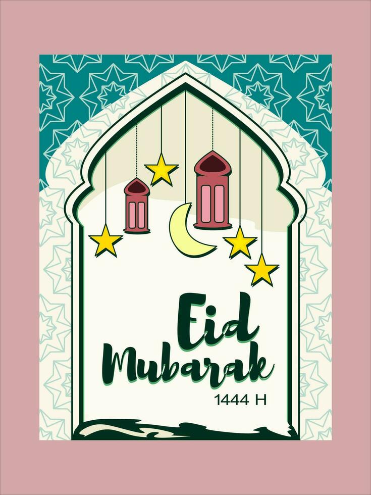 vector eid mubarak card with lamp