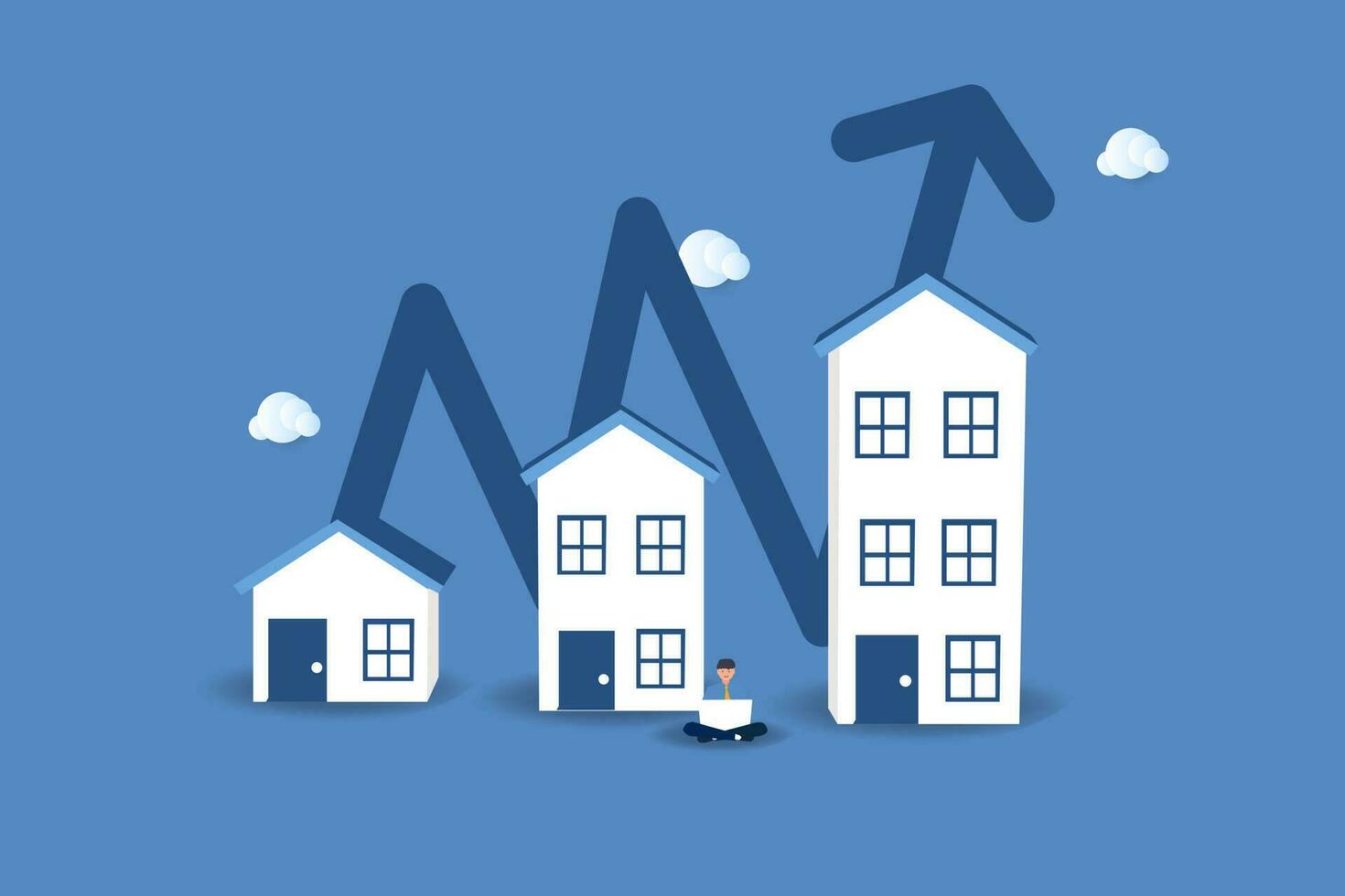 Housing price rising up, Arrow chart rising house prices, real estate investment or property growth concept.vector iluustration. vector