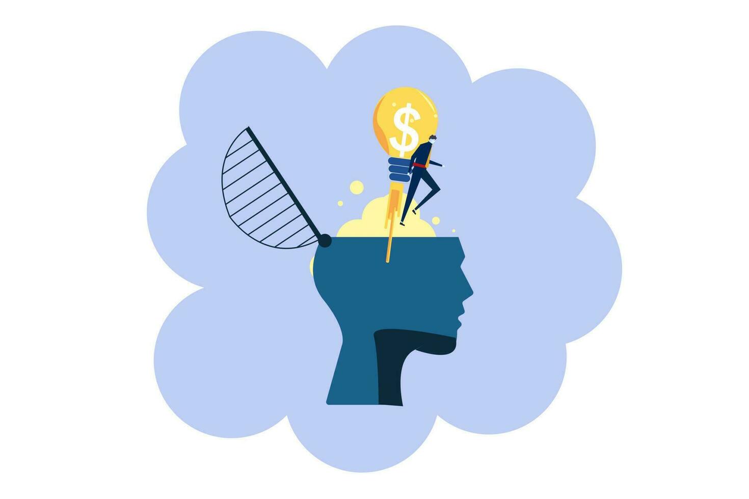 Businessman or leader with light bulb rocket booster, Creative new idea, innovation start up business or inspiration to achieve success goal concept. vector