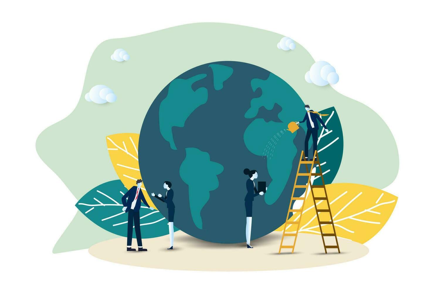 vector illustration businessman preparing for earth day save planet save energy earth day vector concept