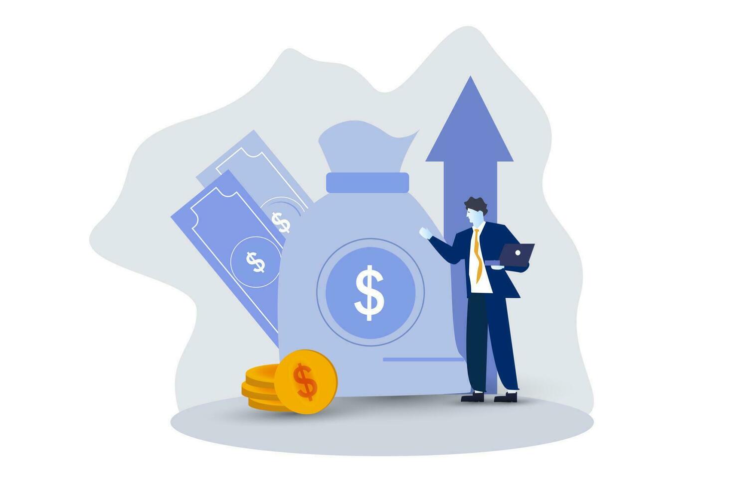 Financial illustration . businessman saving money in cash, credit card or in savings bank accounts. Personal finance management and savings concept. Vector illustration.