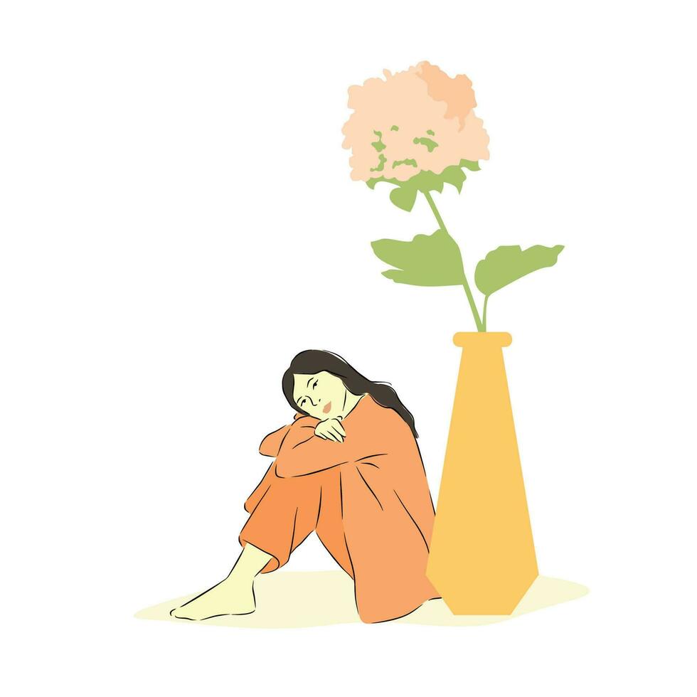 Illustration of a woman and a flower vector