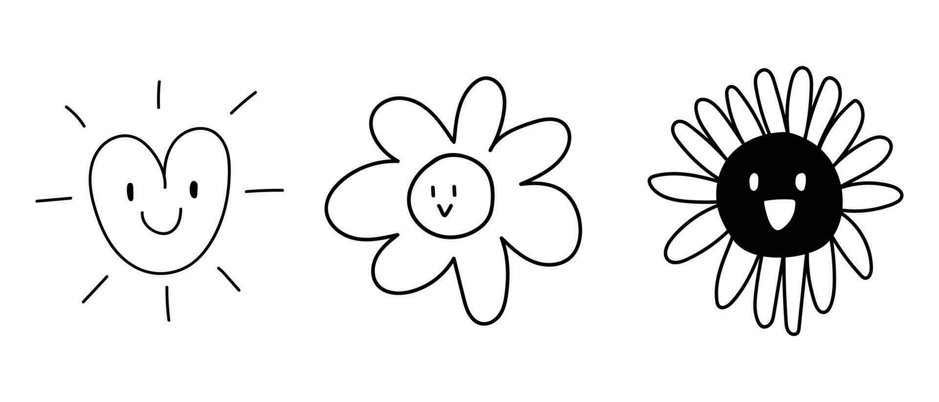 Doodle heart and flower abstract handdrawn foe element vector