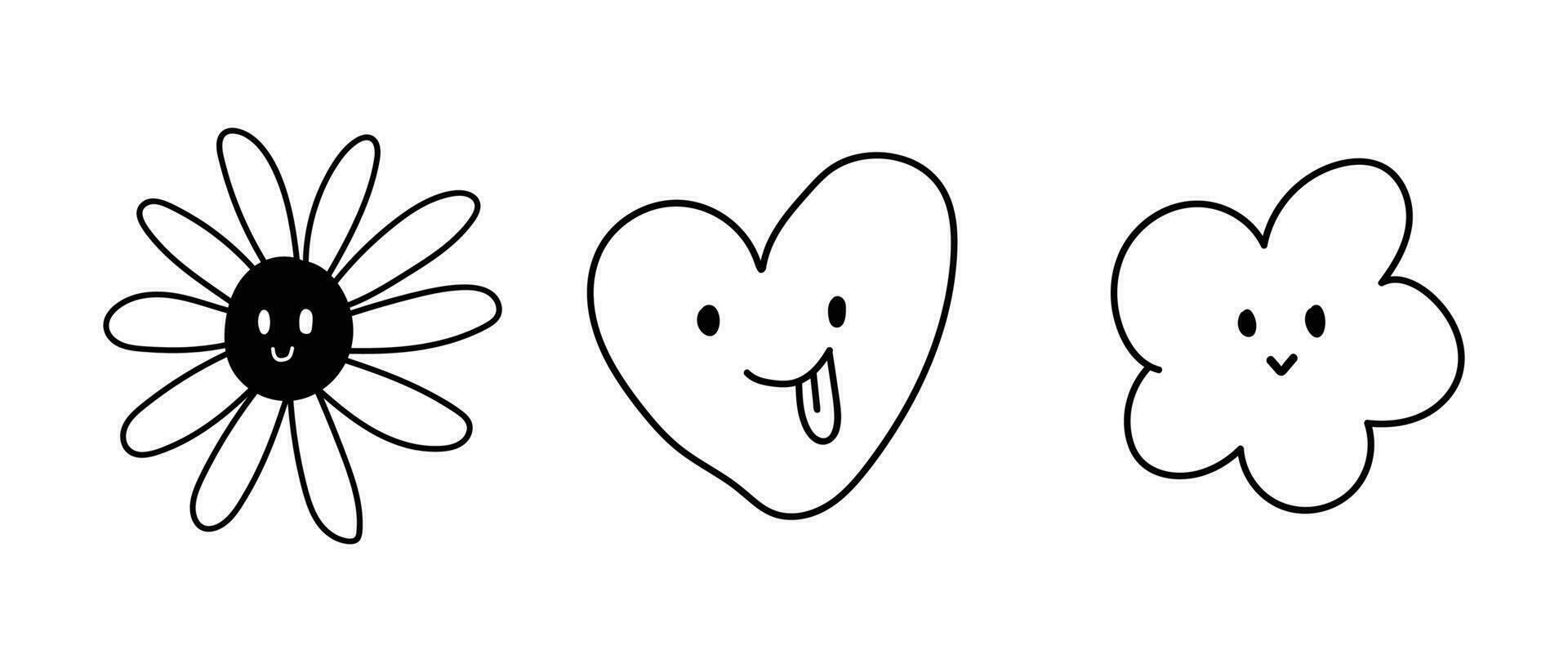 Doodle heart and flower abstract handdrawn foe element vector