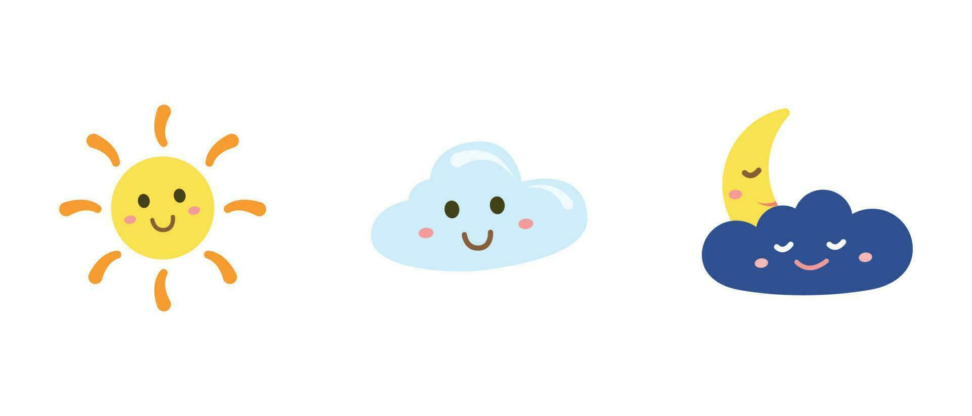 Set of cartoon weather for forecast. Emotional weather vector