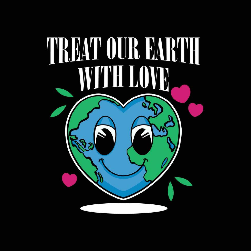 Treat our earth with love. Vector illustration of Earth planet in heart shape.