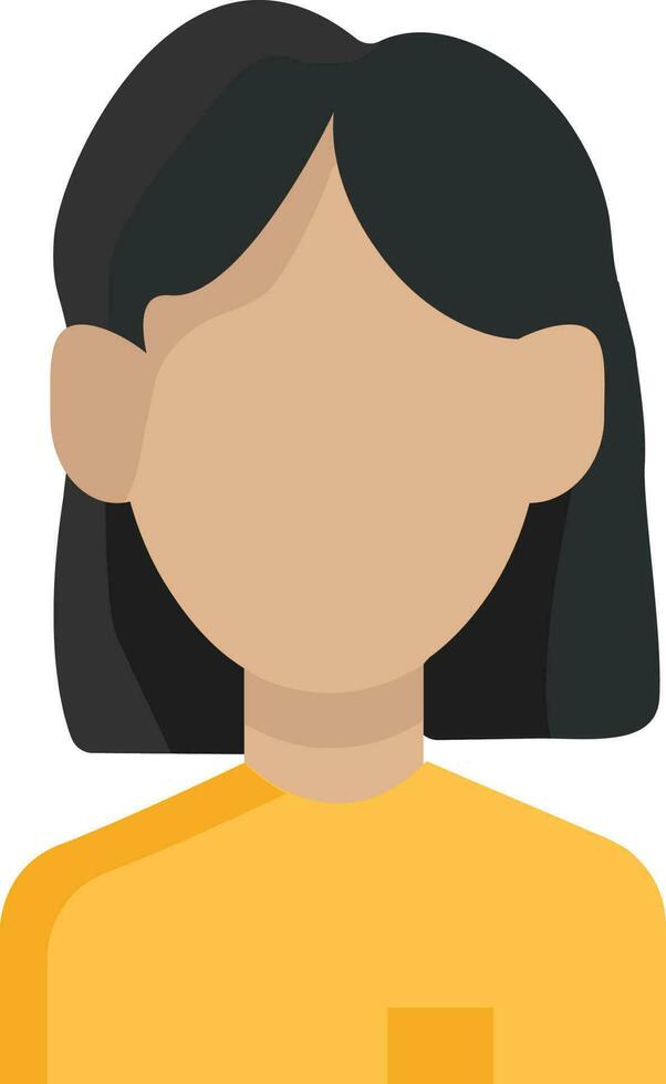 icono de colores mujer joven niña avatar con corto Corte de pelo negro pelo en un amarillo suéter sin rostro vector