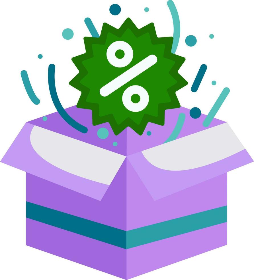 colored icon for business festive cardboard box with confetti, discounts and promotions for customers and buyers vector