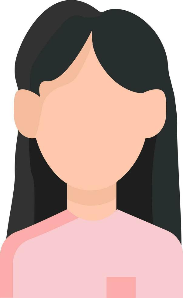 icono de colores mujer joven niña avatar con largo negro pelo sin rostro vector