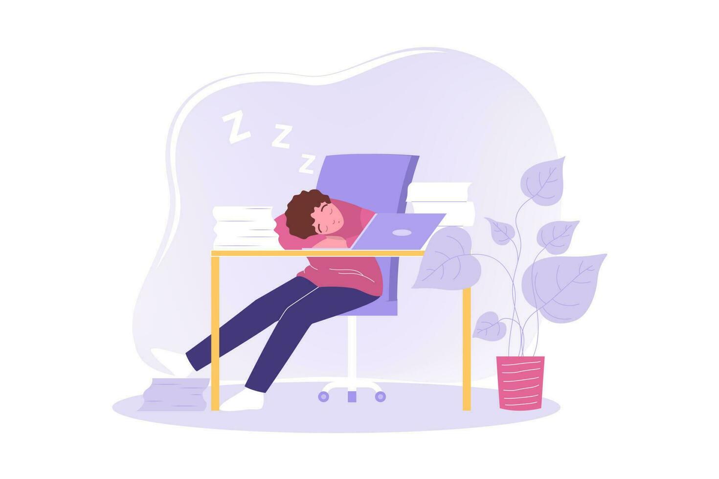 Overworking, sleep, freelance office, fatigue, stress, business concept. vector