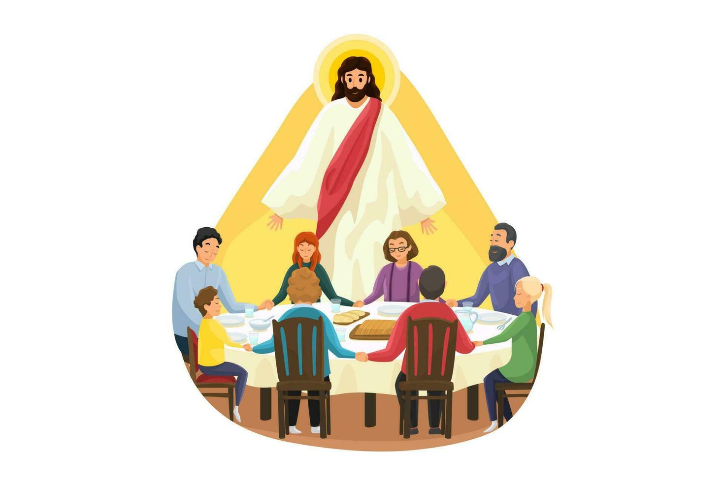 cristiandad, familia, comida, religión, proteccion, oración, cuidado, culto, apoyo concepto vector