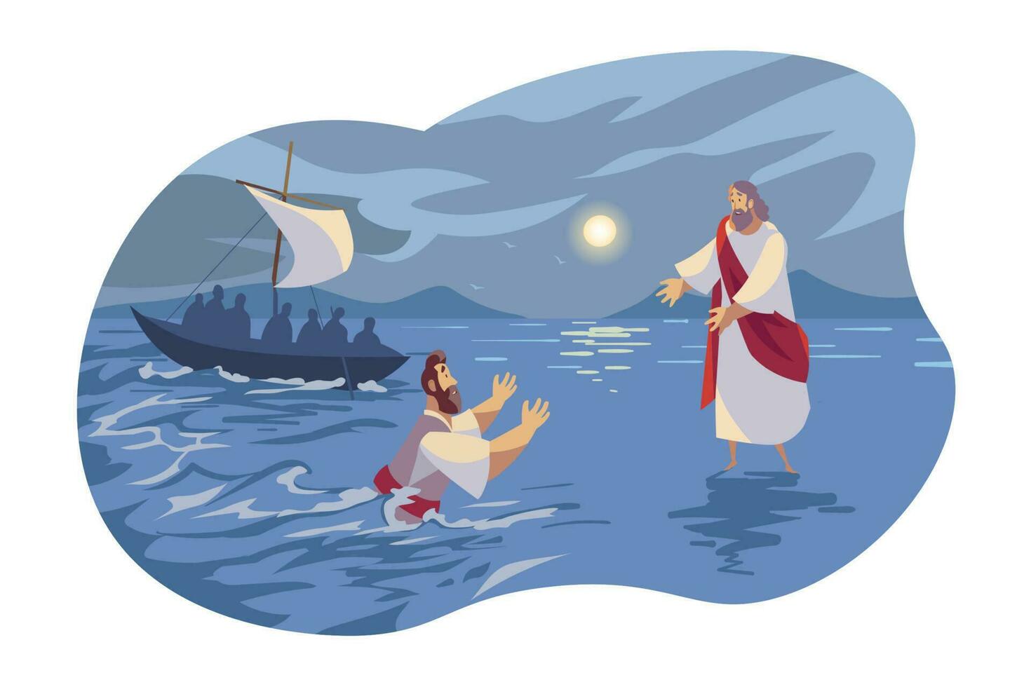 Jesus walks on water, Bible concept vector