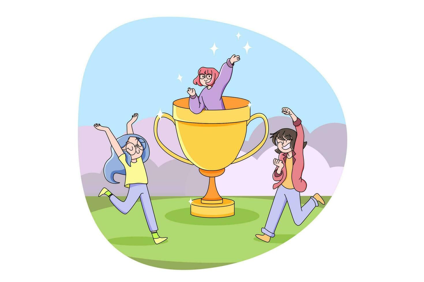 Teamwork, success, goal achievement, celebration, winning, business concept vector