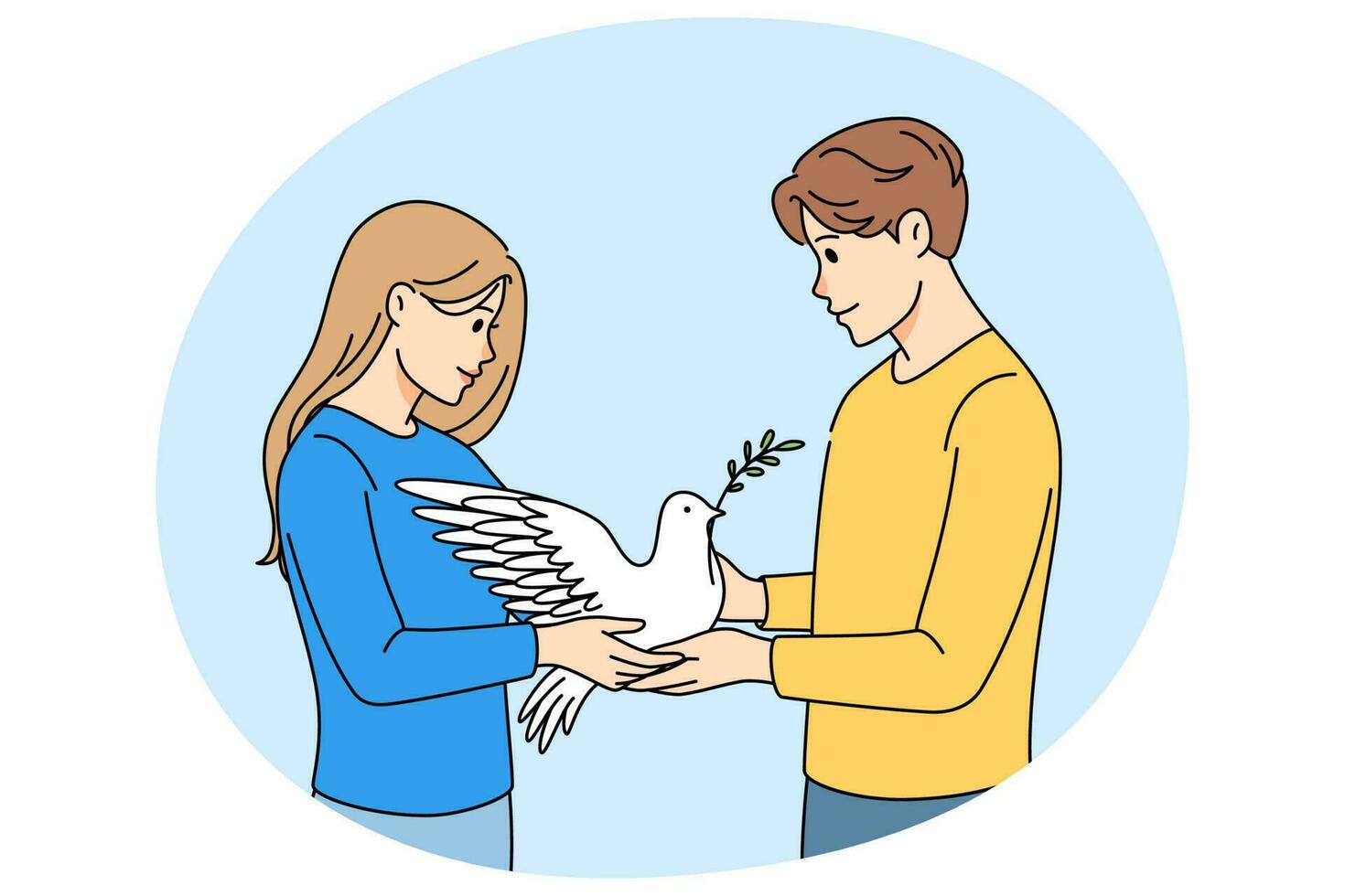 Man and woman holding dove in hands vector